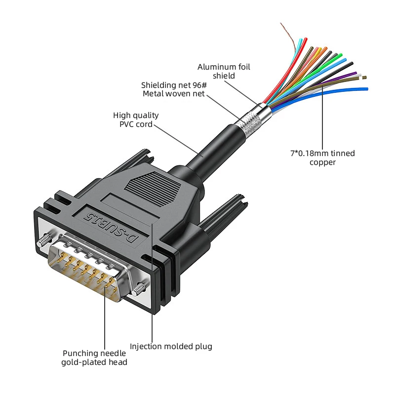 Industrial DB9 DB15 DB25 Single Head Serial Port Wire Copper Gold-plated 9/15/25Pin Terminal Connector DB9/15/25 Connecting Line