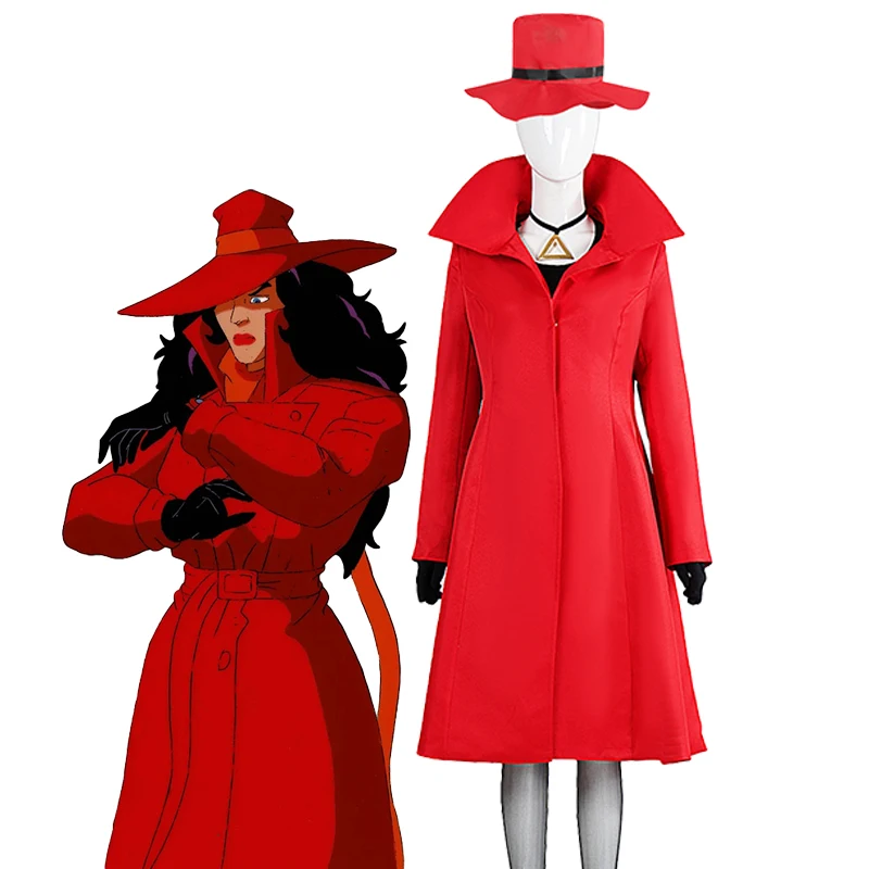 أنيمي تأثيري كارمن ساندييغو زي المرأة فستان أحمر طويل خندق قبعة معطف فانتازيا عيد الميلاد كرنفال حفلة لعب الأدوار البدلة #1