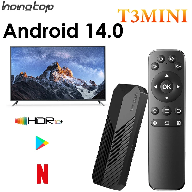 

HONGTOP T3Mini Smart TV Stick Android 14.0 Поддержка 4K HD Video 2.4G 5G WIFI Smart TV Stick BT 5.0 1080P Медиаплеер Телеприставка