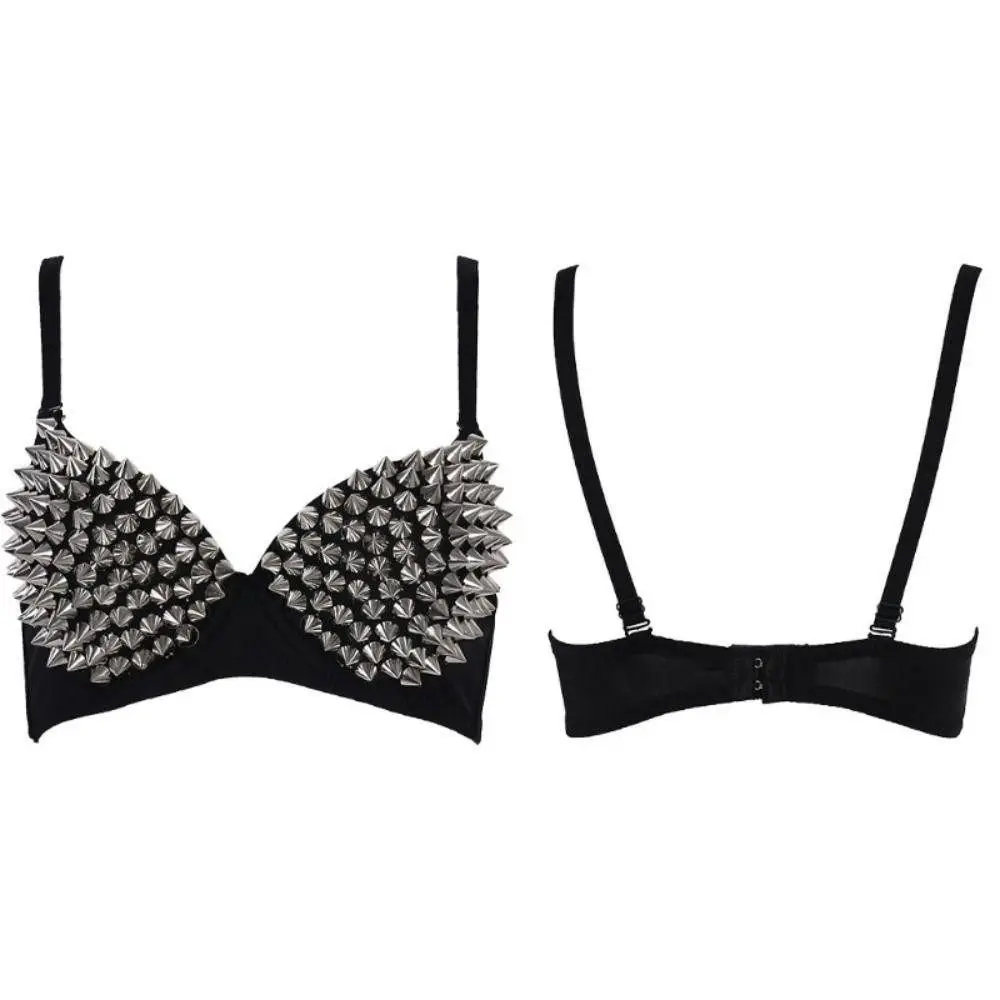 Sweet Deep-V Y2k Rivet Bra Punk Anti-flacidez Push Up Bra Lencería Ropa interior a prueba de golpes para mujeres