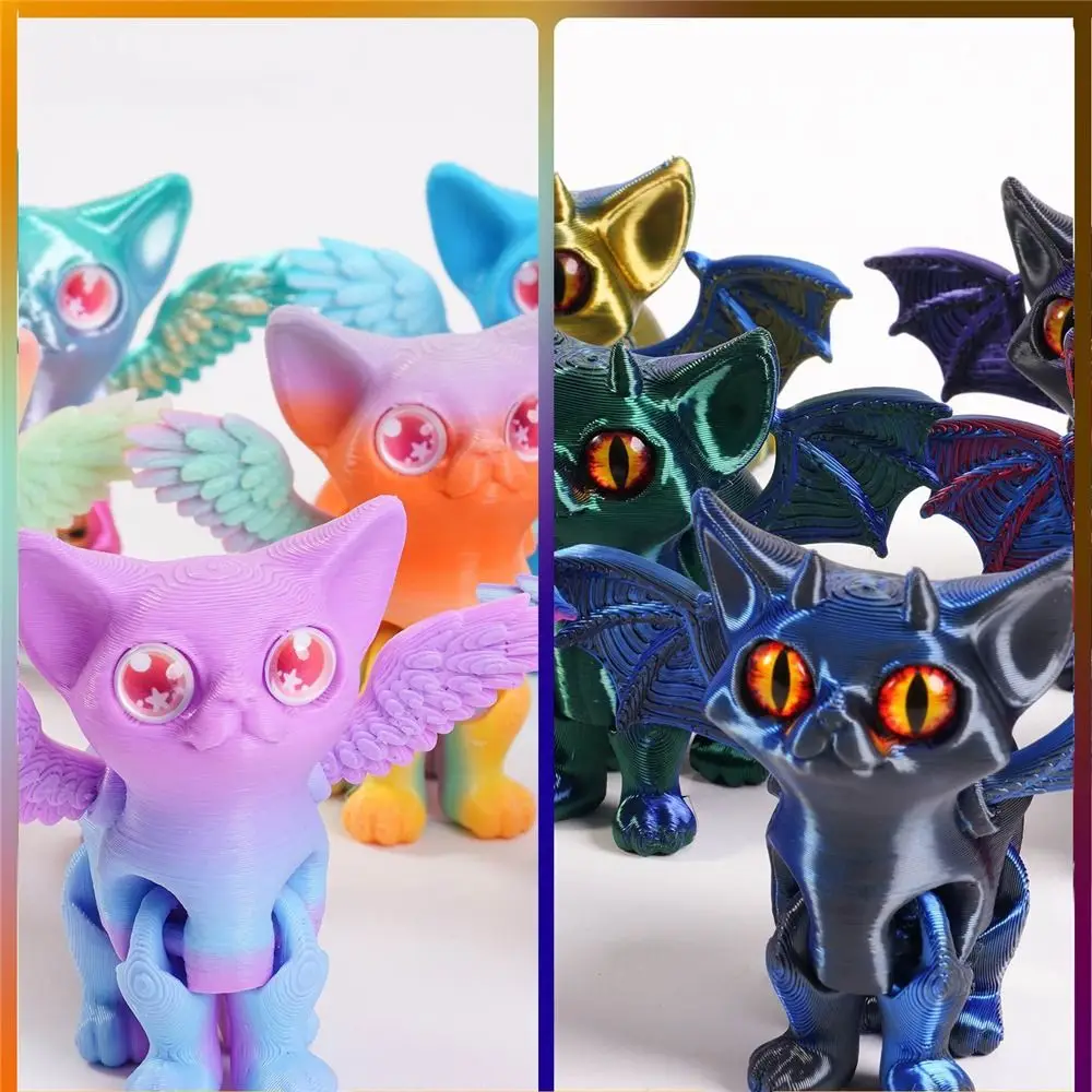 هدية شيطان الملاك القطط ثلاثية الأبعاد مطبوعة القط متعددة المفاصل المنقولة مفصلية القط التماثيل المنمنمات عشاق القط جامع