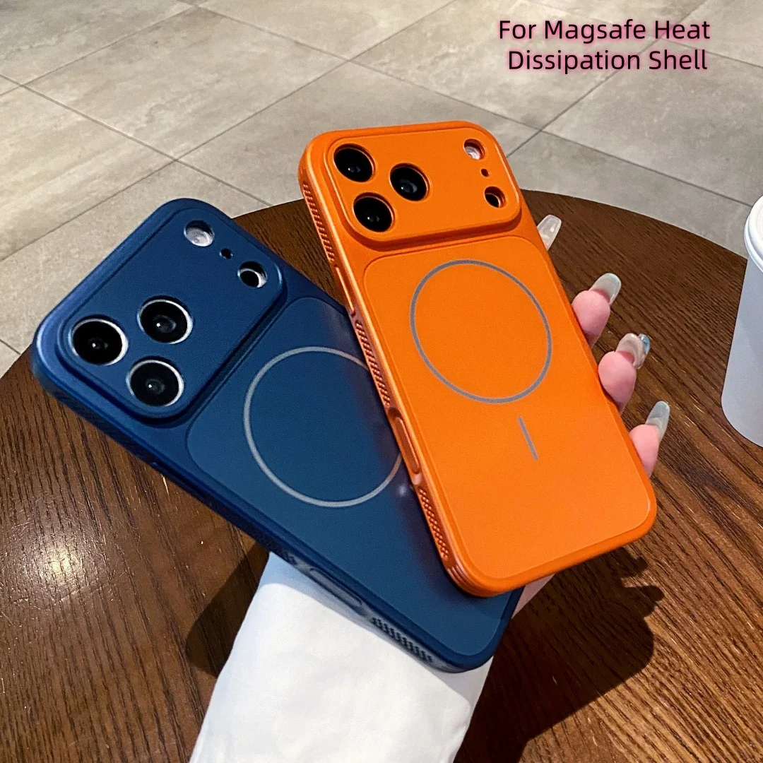 Magnetische Silikon-Handyhülle für MagSafe mit Linsenschutz und Wärmeableitung für iPhone 14, 15, 16, 17 Pro Max – Modische Abdeckung