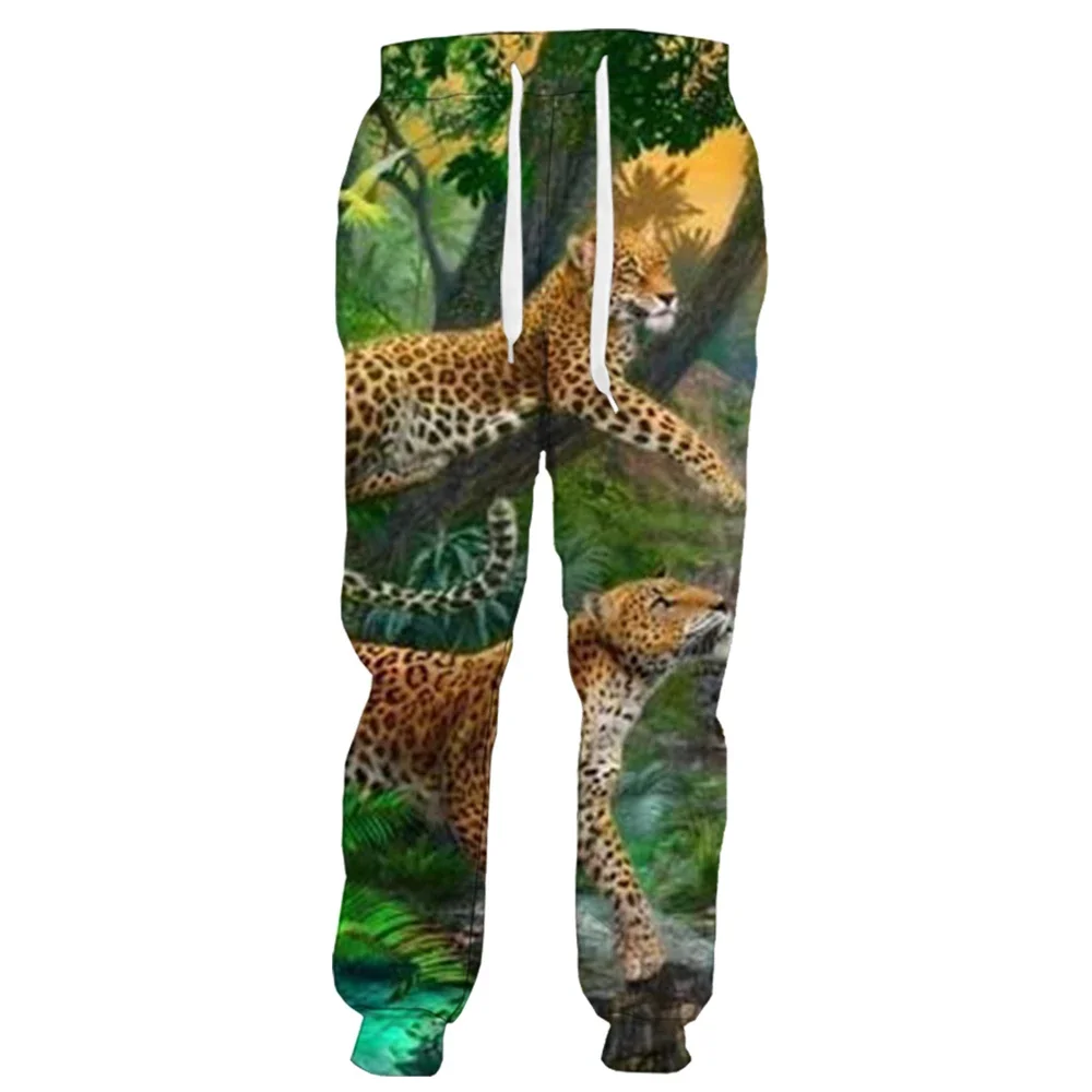 HX 3D プリントファッション動物パンツ Cartroon 熱帯植物の葉ヒョウスポーツウェアカジュアルスウェットパンツ原宿男性服