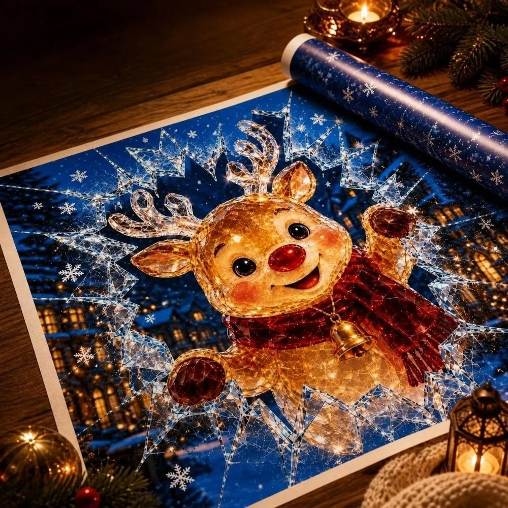Broken Glass Effect Christmas Window Clings 3D Visual Effect Reusable PVC Art Decorations Removable Holiday Window Clings