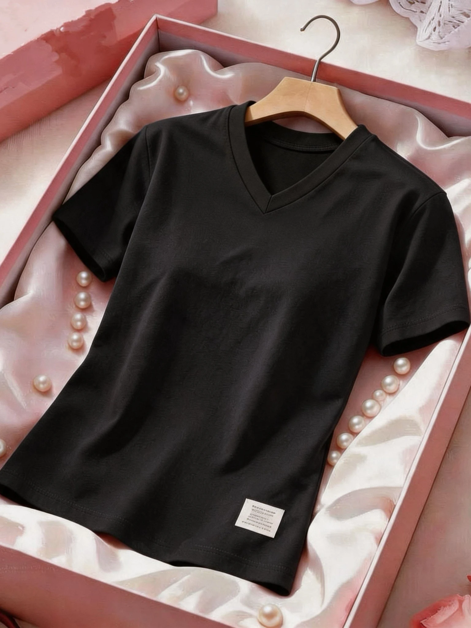 Shoulder V-neck Short Sleeve Women's T-shirt Versatile Summer Cotton Breathable Casual Basic Color Full Range of Motion