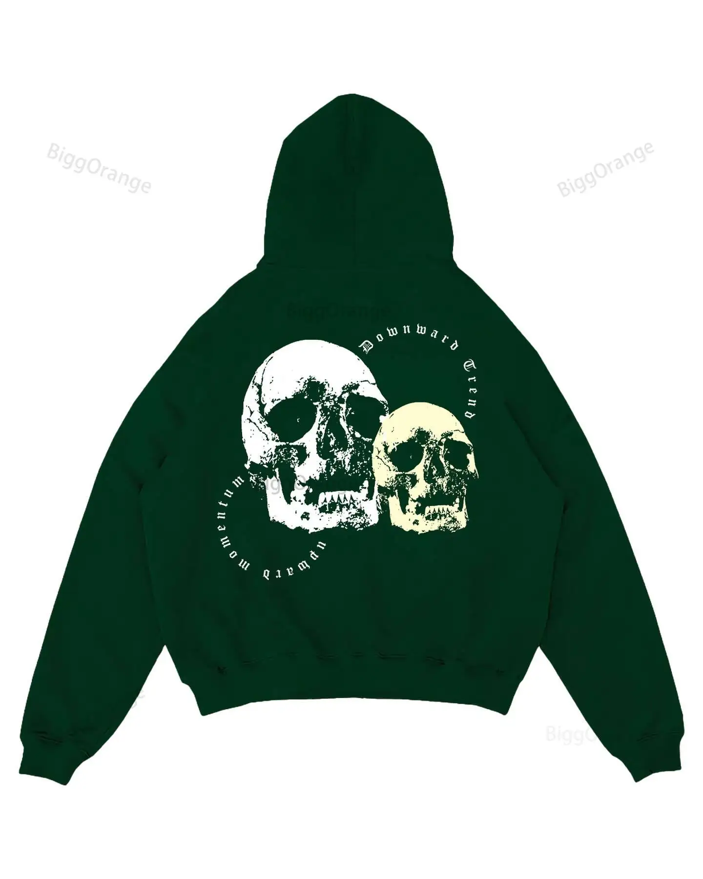 New Green Back Size Skull Head Printed Sweater Letter Hoodie High Quality Cotton Casual y2k Loose Sweater Men's and Women's Top