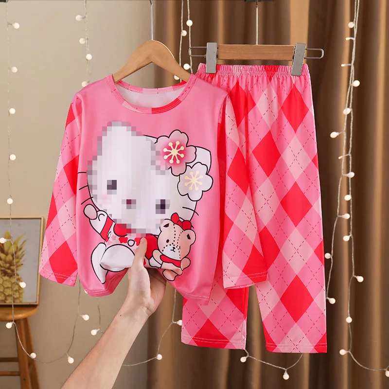 Hello Kitty Comfortable Children\'s Pajama Sets Cute Cartoon Durable Nightwear Long Sleeve Round Neck Pajama Autumn Winter