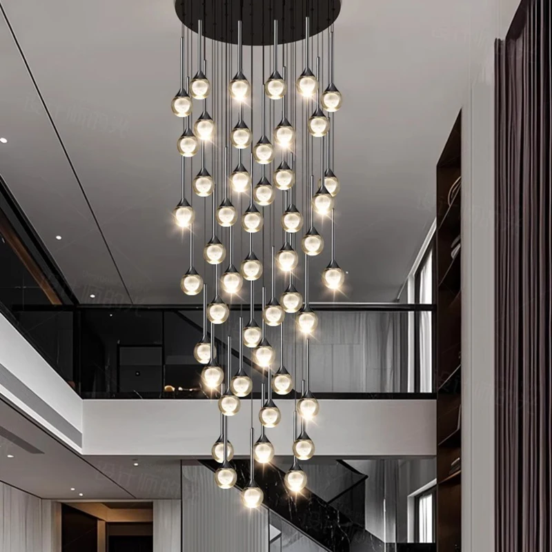 Modern Creative Fashion Circular Glass Ball LED Pendant Light for Stair Living Room Attic Dining Table Chandelier Indoor Fixture