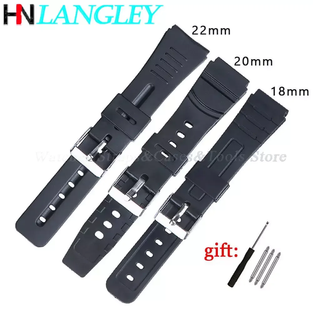 Rubber Watch Strap for Casio Sport Diving Silicone Watchband Silver Metal Buckle Watch Accessories 12mm 14mm 16mm 18mm 20mm 22mm