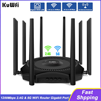 KuWFi 1200Mbps AP Router 11ac 2.4G 5G Dual Band WiFi Router External Antennas Gigabit WAN LAN Port Support 64 Users MESH VPN