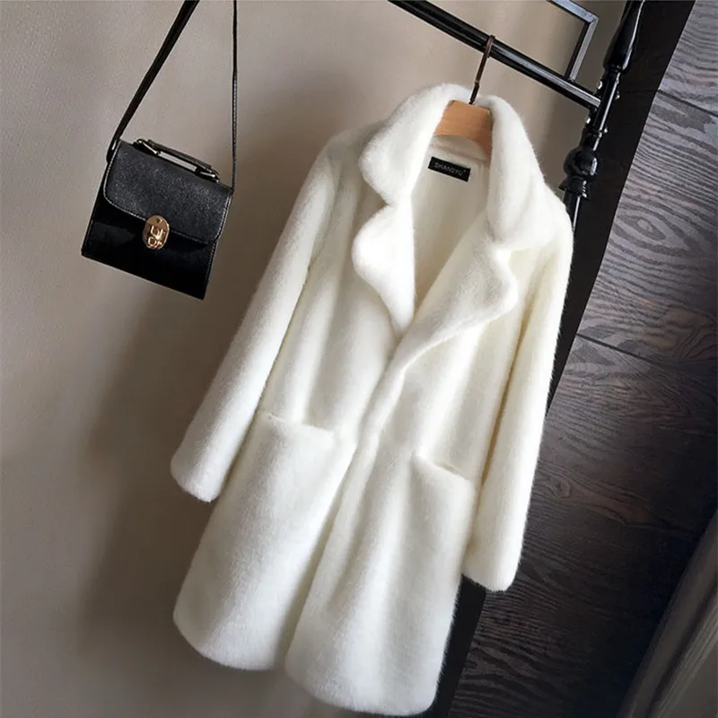 New Faux Mink Fur Coat Women Autumn Winter Thick Warm Fur Jackets Female Fashion Pink White Mink Fur Coats Fur