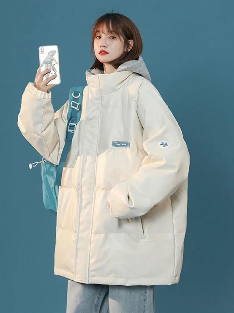 

Женская утепленная куртка из искусственной кожи с капюшоном, свободного кроя, в корейском стиле, универсальная, из хлопка, с длинными рукавами, стандартной длины