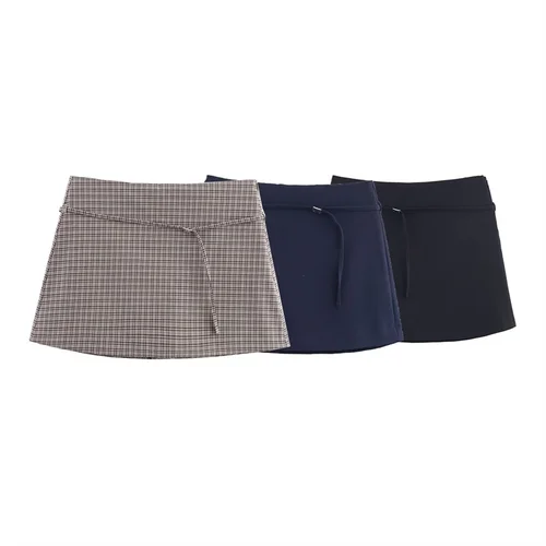 Pantalones de falda para mujer, nuevo estilo de otoño para 2025, Color sólido con decoración de cinturón, Falda corta sencilla, pantalones informales y a la moda