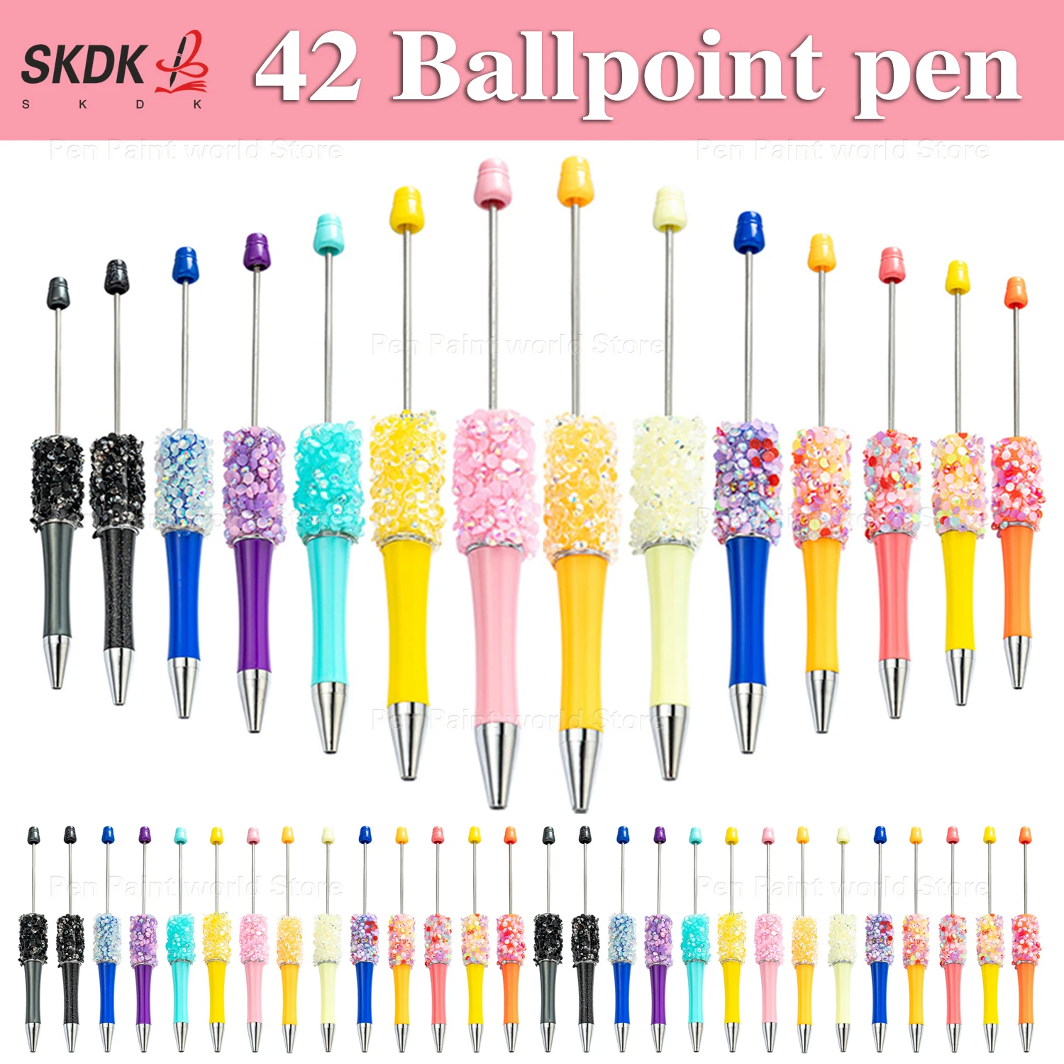 

42Pcs Rhinestone Inlay DIY Bead Pen – Smooth Ballpoint Pen with Crushed Rhinestone Finish for Craft Lovers