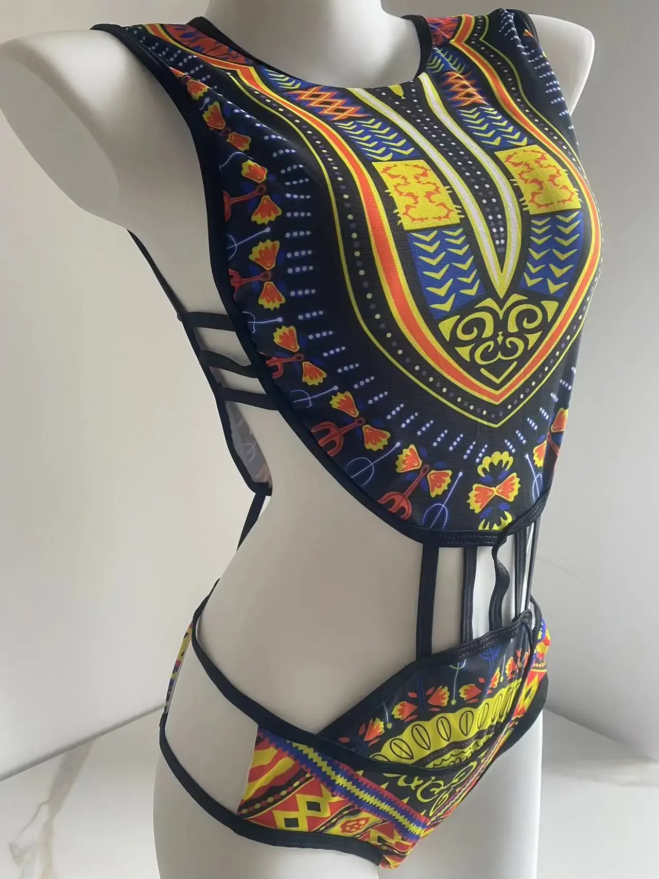 Women\'s Printed One-piece Swimsuit Summer Hollowed Out Beachwear Swimwear National Style Print Bikini Swimming Suits