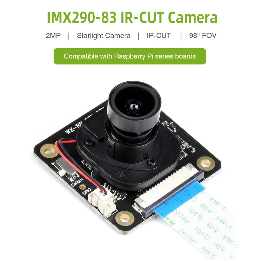 Raspberry Pi IMX290-83 IR-CUT Camera Industrial Starlight Camera Sensor Fixed-Focus 2MP for Raspberry Pi 4B 3B+ 3B Zero CM4 CM3