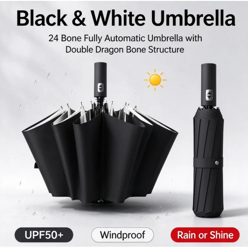 Stocking Stuffers Christmas Gift 24 Ribs 106cm Automatic Folding Umbrella Large Rain Sun Protection Portable Outdoor Parasol