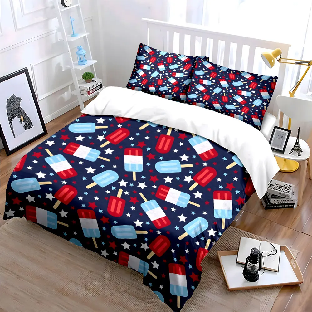 Ice Cream Patriotic Theme Set Soft Skin-Friendly Bedding Set Includes 1 Duvet Cover And 2 Pillowcase, Gift