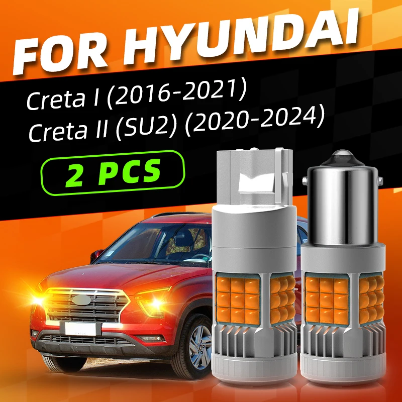 2pcs Car LED Turn Signal Lights Bulbs Front/Rear Direction Indicator Amber For Hyundai Creta 2016 2017 2019 2020 2022 2023 2024