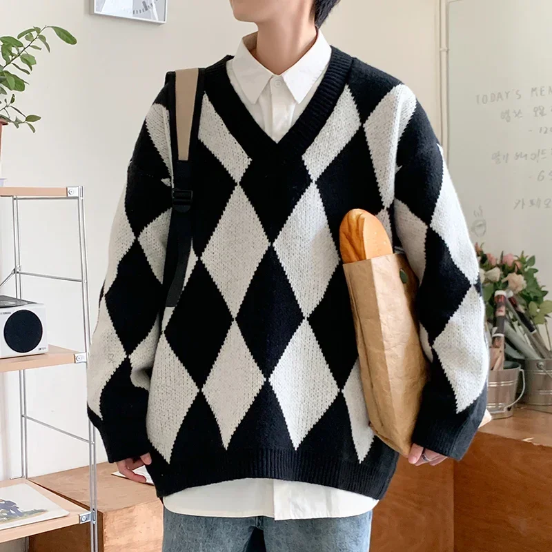 

Осенние базовые клетчатые повседневные зимние топы, классические ветрозащитные мужские теплые мягкие пальто, пуловер, свитер с круглым вырезом, вязаный кардиган с длинными рукавами