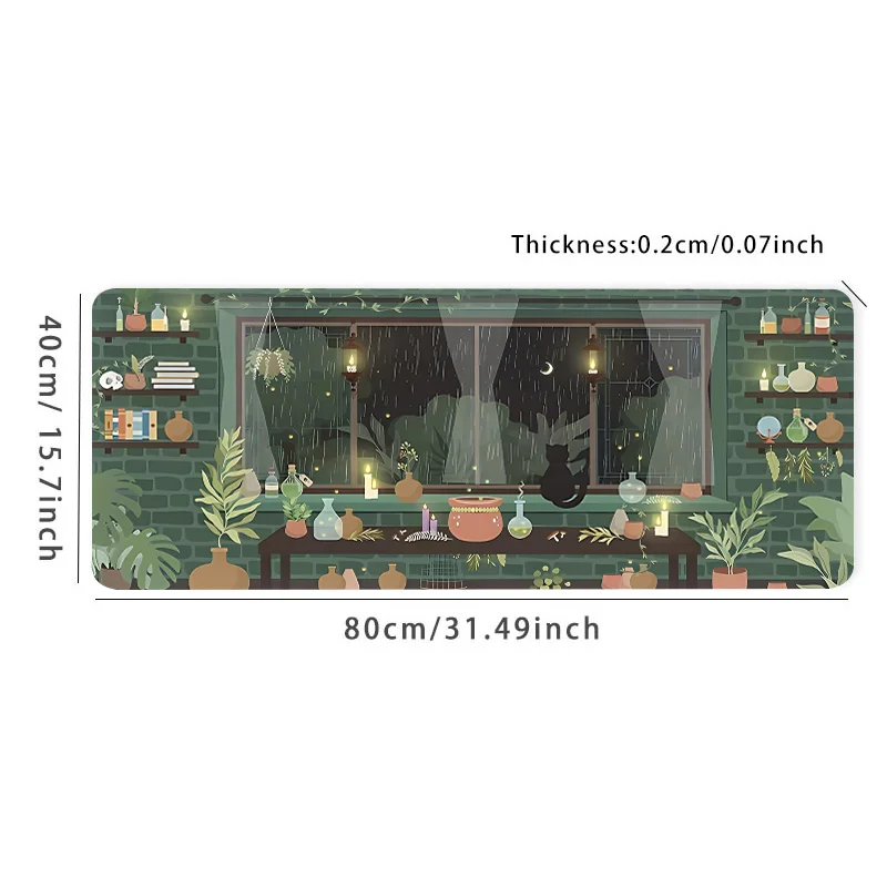 أنيمي نمط ليلة ممطرة المشهد الداخلي لوحة الماوس لوحة المفاتيح الكمبيوتر المطاط الطبيعي المضادة للانزلاق مكتب مكتب الوسادة هدية لصديق