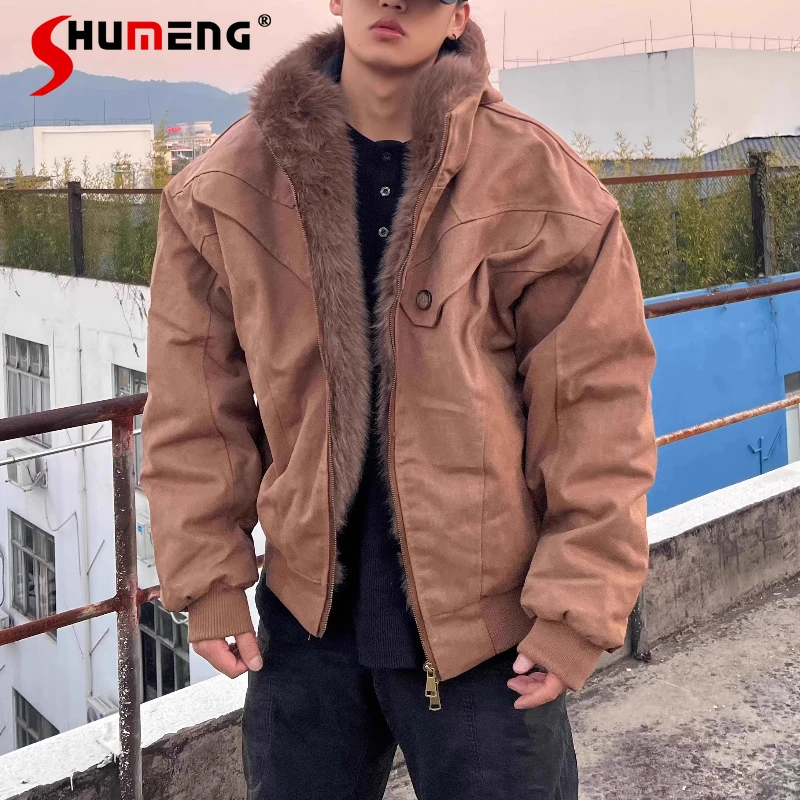 

Fashion American Style Hooded Cotton Jackets Men 2025 Autumn Winter New Loose Zipper Parkas Solid Color Thickened Jackets Coats