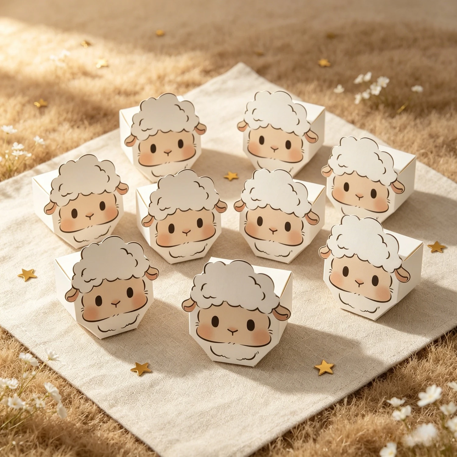 9-Piece Festival Sheep Gift Box Set Eid al-Adha Special Edition Party Supplies, Lamb Design Paper Boxes for Holiday Hospitality