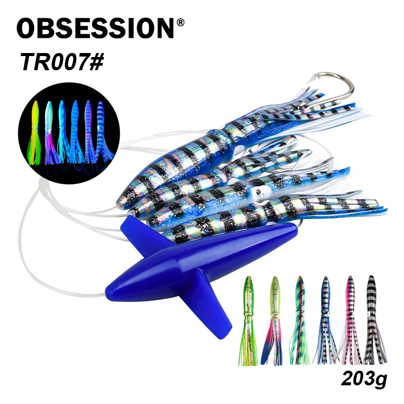 OBSESSION TR007 203g 9inch Big Game Fishing Trolling Lure Soft Skirt Silicone Tuna Lure Saltwater Soft Squid Glow Trolling Bait