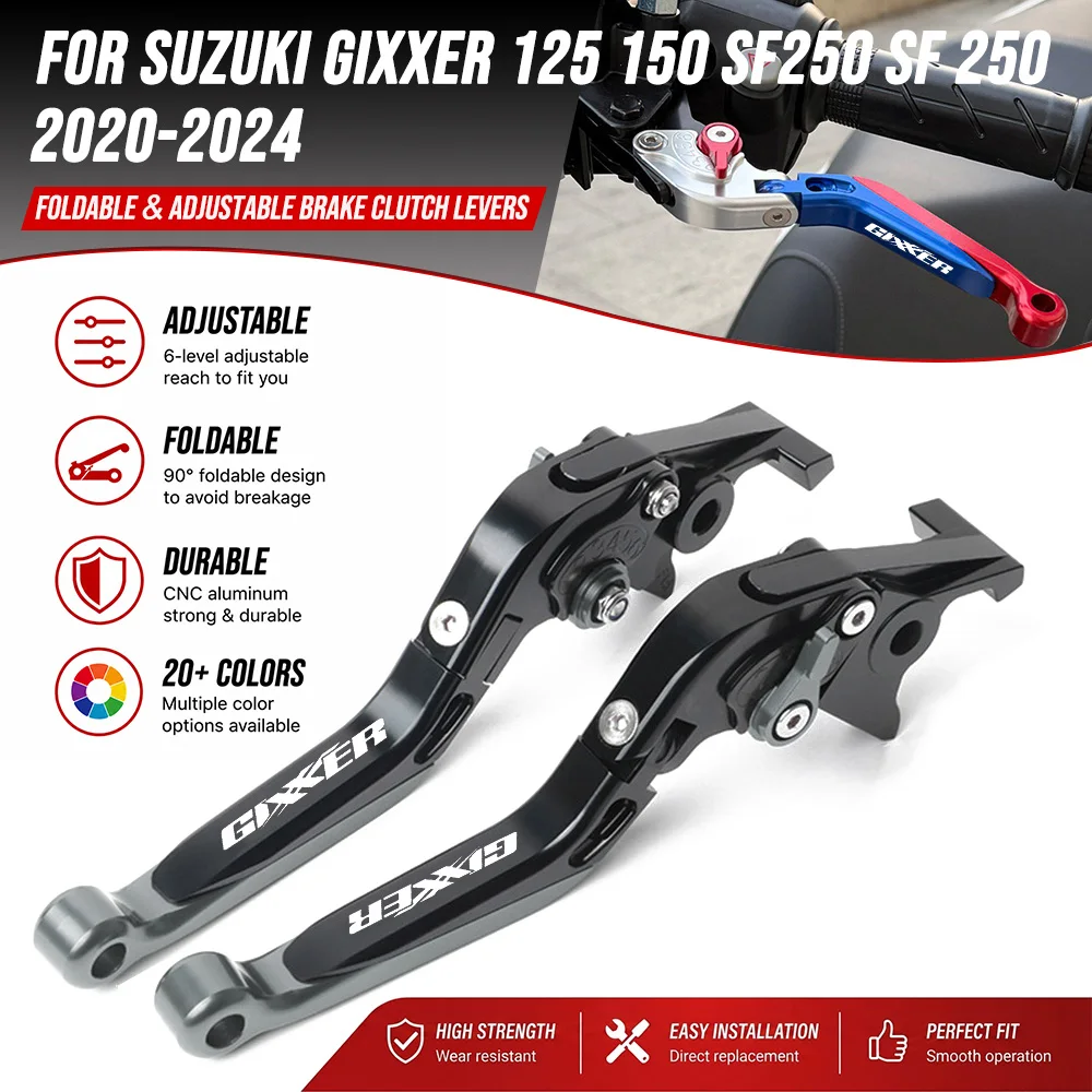 Для мотоциклов SUZUKI GIXXER SF 250, GIXXER 150, 125, SF250 (2020-2024, 2025, 2026) — регулируемые складные рычаги тормоза и сцепления