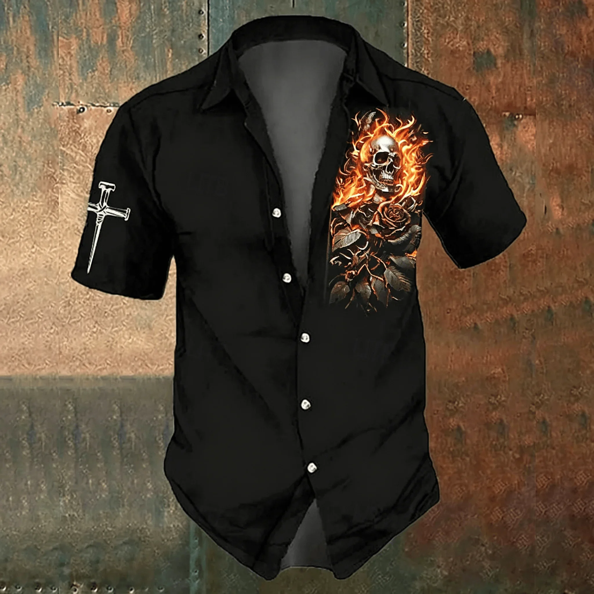 

Men's Gothic style black cross 3Dprint casual shirt suitable for summer beach vacation wear outdoor quick-drying sports cardigan