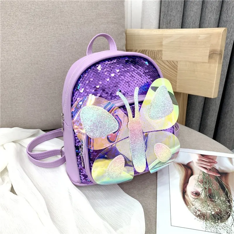 Mochila Escolar de dibujos animados para niños y niñas, morral Escolar con mariposas y lentejuelas de colores