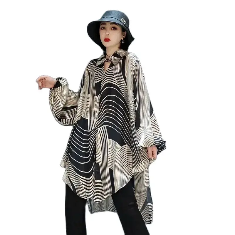

Spring Summer Large Size Shirt Women 2025 New Fashion Loose Leisure Mid-Long Tops Sunscreen Shirt V-Neck Pullover 3XL Female