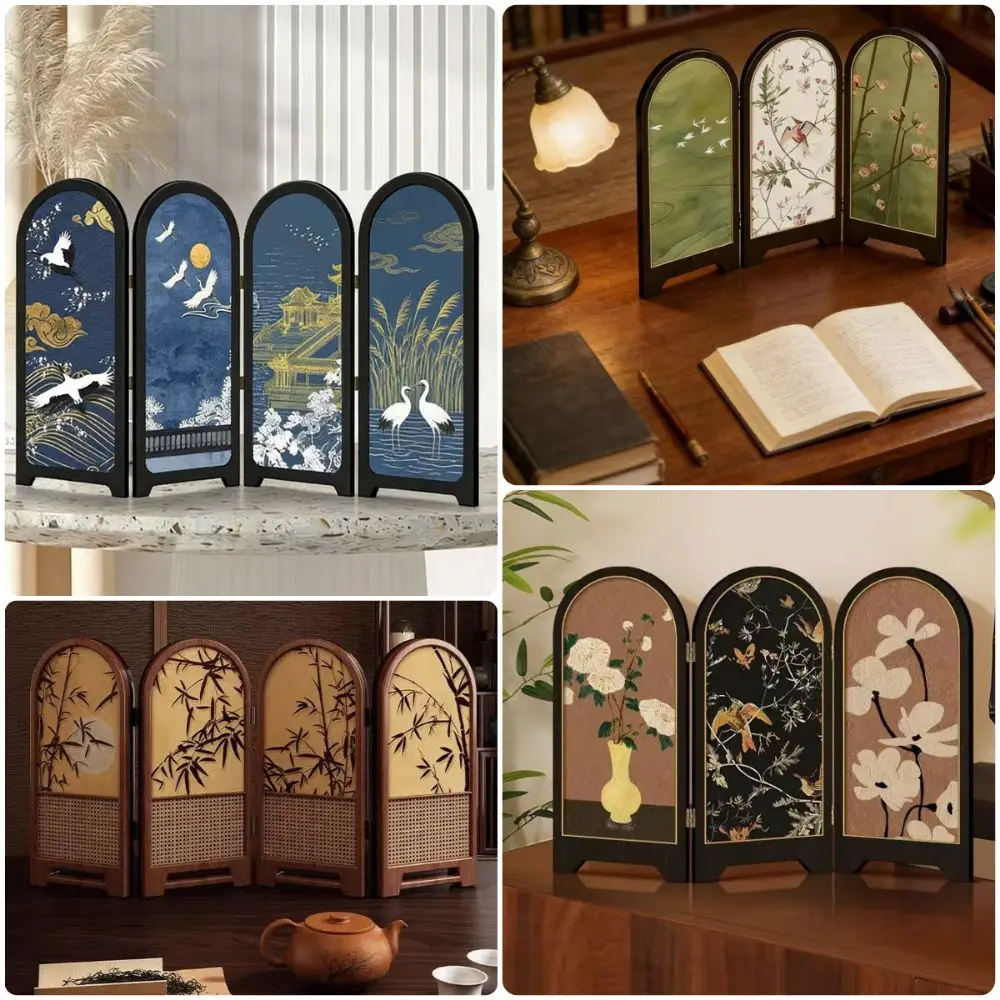 Multicolor Miniature Folding Screen Tri-fold Quadruple Fold 1:12 Scale Desktop Scene Layout Model Chinese Retro Photo Props