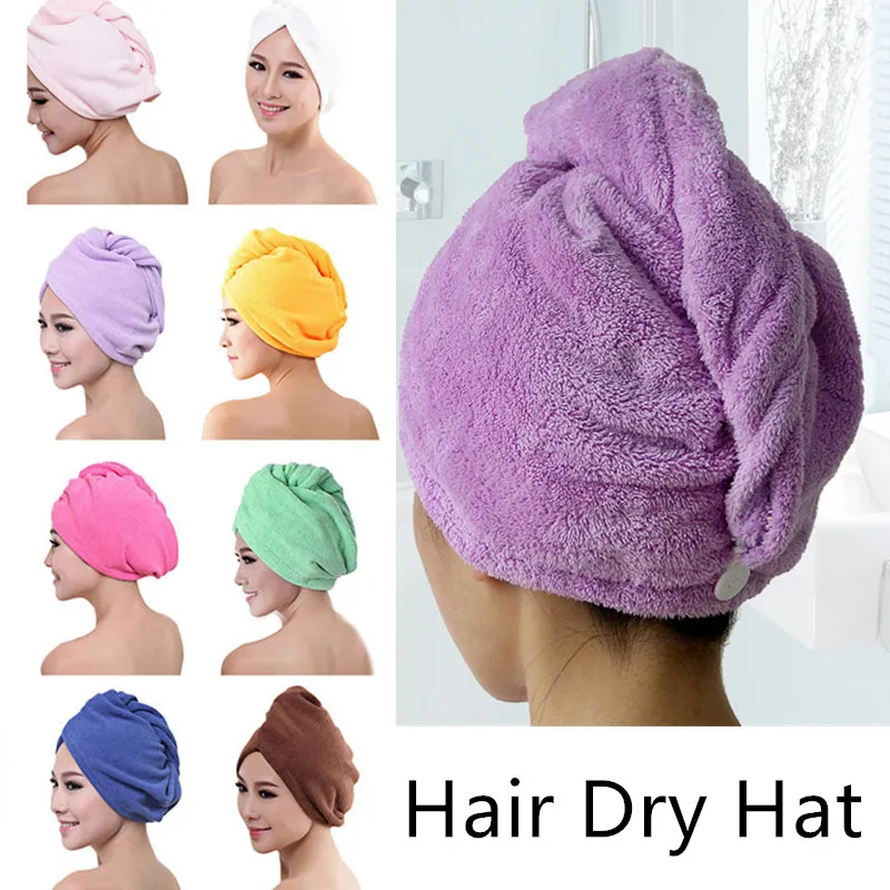 1pc Hair Drying Hat Quick-dry Hair Towel Cap Hat Bath Hat Microfiber Solid Towel Cap Super Absorption Hair Dry Cap(Random Color)