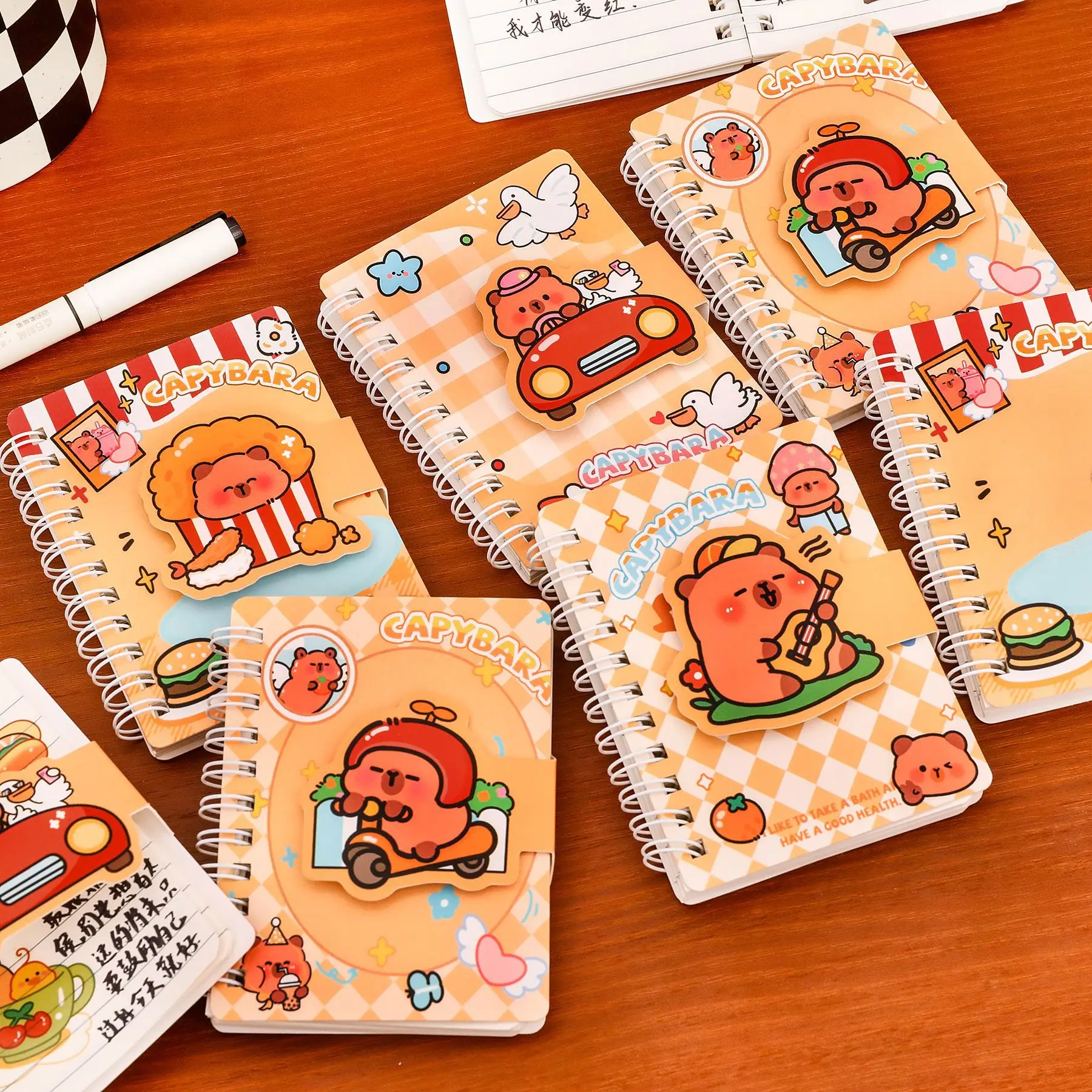 A7 Capybara Spiral Notebook Student School Supplies for Learning Reward Gift with Hook Loop