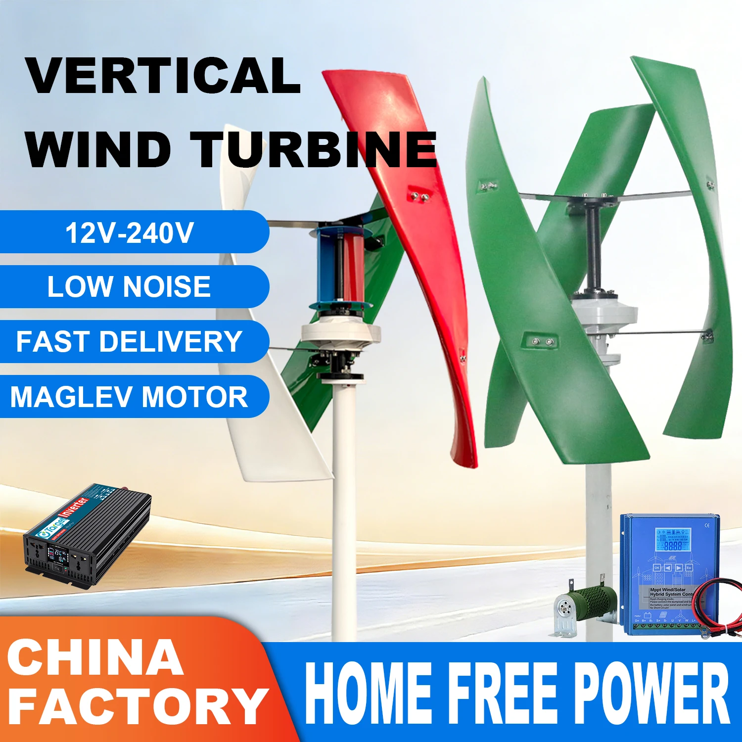 20KW 25KW 30KW High Power Wind Turbine Generator with Hybrid Controller 220V 24V 48V 3Blades Low Wind Speed Starting Free Energy