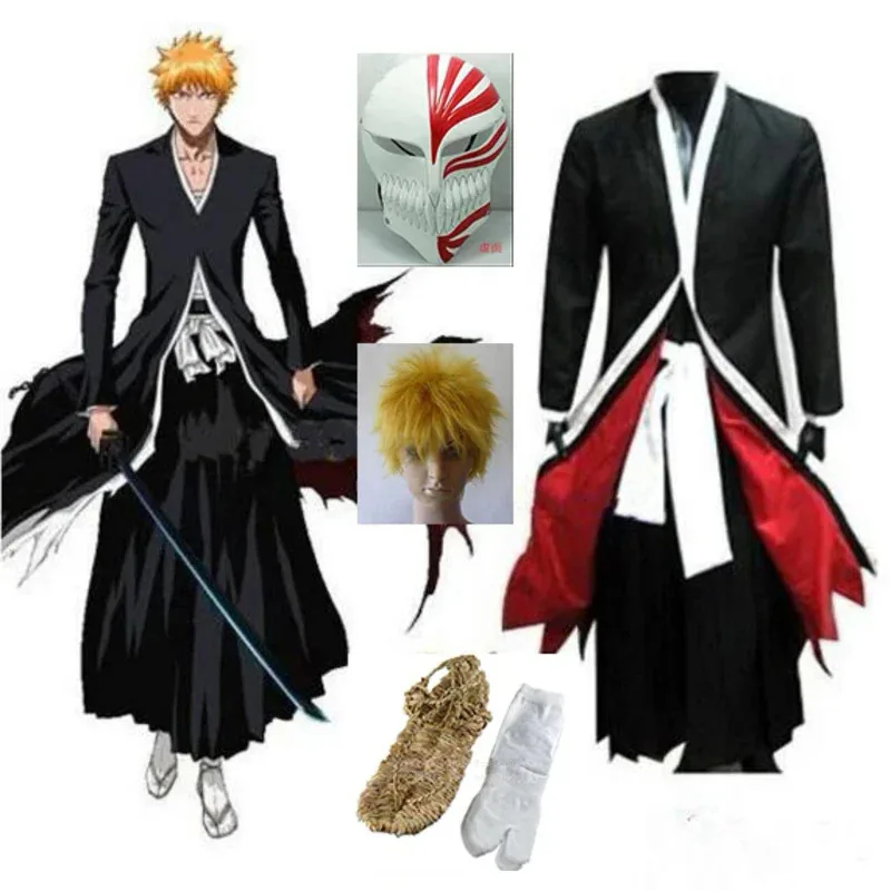 

Аниме Bleach Косплей Ичиго Куросаки Банкай Полая Маска Парик Мужчины Хэллоуин Косплей Костюм