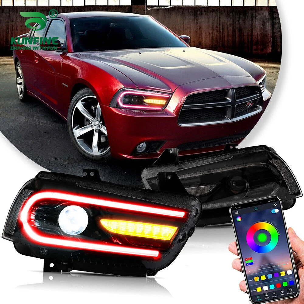 KUNFINE Car Styling Pair Of Car Headlight Assembly For Dodge Charger 2011-14 LED Head Lamp Car Tuning Light Parts Plug And Play