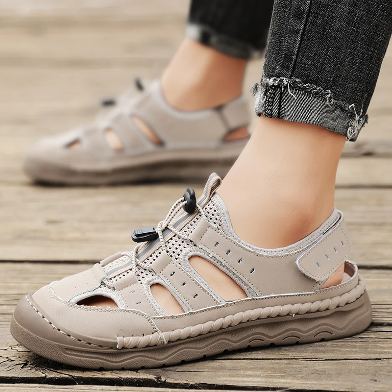 

Ручная строчка большого размера, мужские тапочки, уличные повседневные сандалии. Нескользящие и износостойкие.