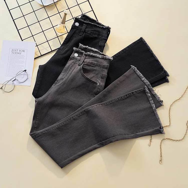 

High Waist Flared Jeans Women's Spring Autumn plus Size Slimming Nine-Piece Elastic Slim Fit Pants Cotton Stretch Denim
