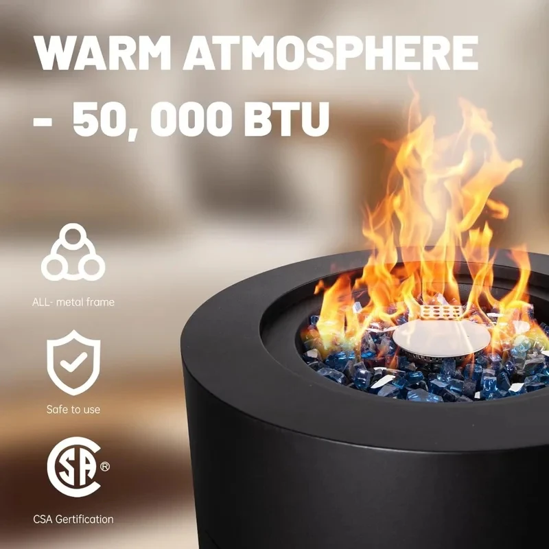 inch Pit Round, ,000 BTU Fire Column Outside Patio, Garden, Backyard, Black