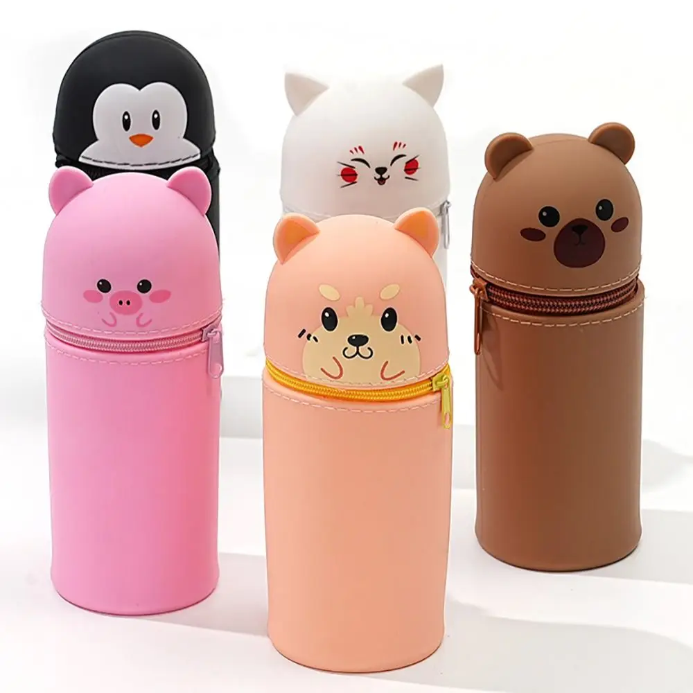 เคสดินสอซิลิโคนใหม่ซิลิโคนกระเป๋าจัดระเบียบเครื่องเขียนมีซิปรูปสัตว์กระเป๋าดินสอ