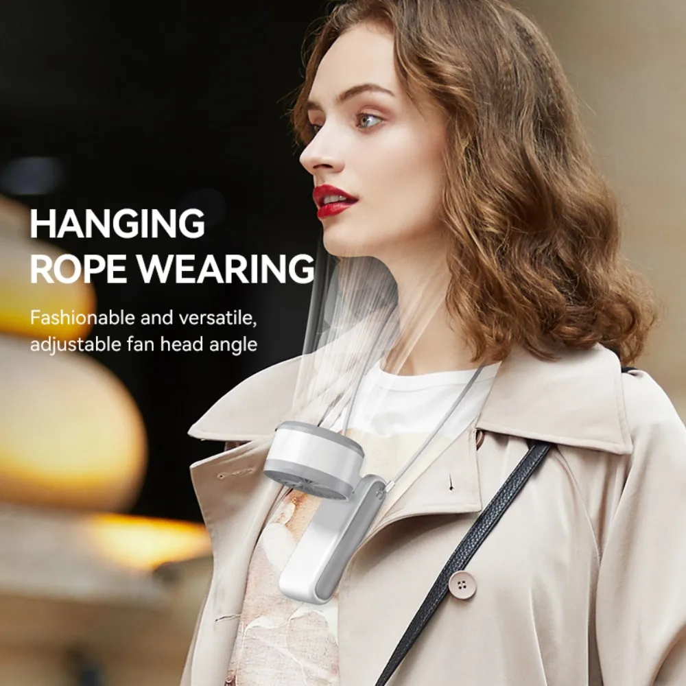 Portable Handheld Turbo Fan with Ice Compress and Lanyard 5-speeds Adjustable 4000mAh Rechargeable Foldable Desktop Cooling Fan