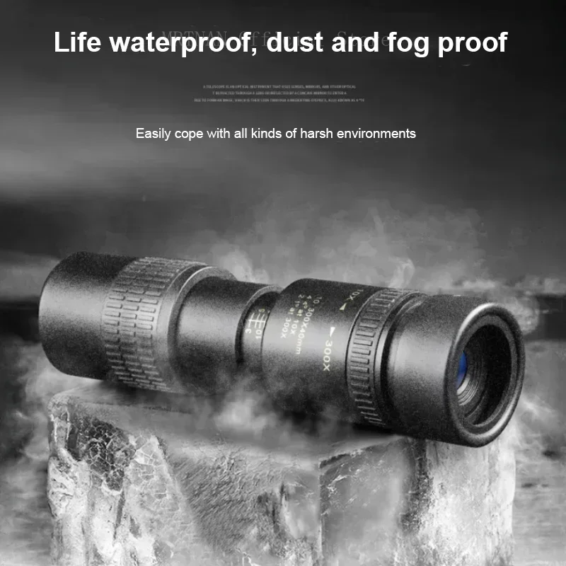 10-300x40 Zoom Monocular Telescope HD High Power Handheld Scope BAK4 FMC Optics Low-Light Performance for Outdoor Camping