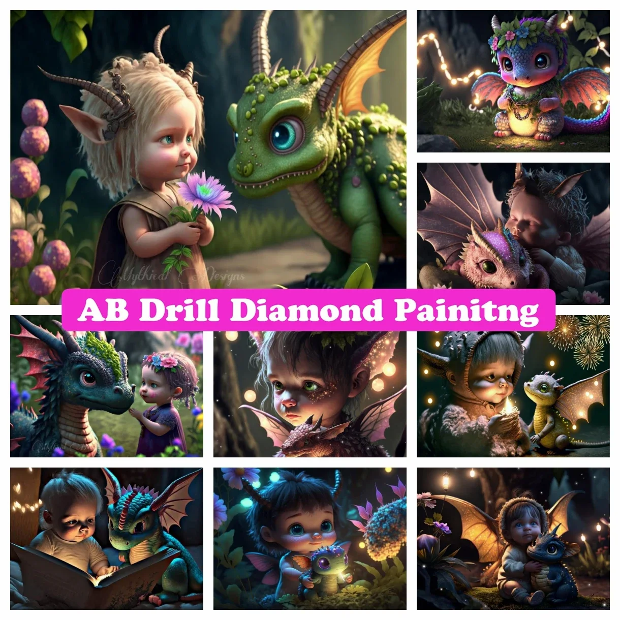 

Elf and Dragon 5D DIY AB Diamond Painting Embroidery Cartoon Girl Animal Art Cross Stitch Diamond Mosaic Home Decor Kids Gift