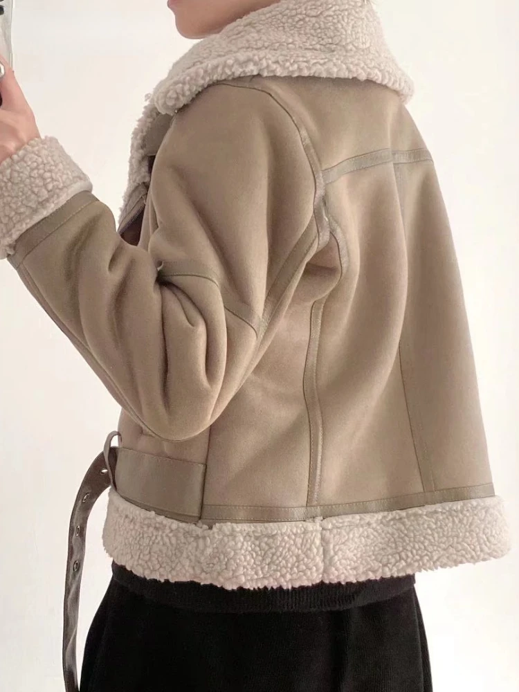 Chaqueta de cuero sintético para mujer, abrigo corto y cálido con cremallera y cordones, Estilo Vintage, Simple y fresco, para otoño e invierno, 2024