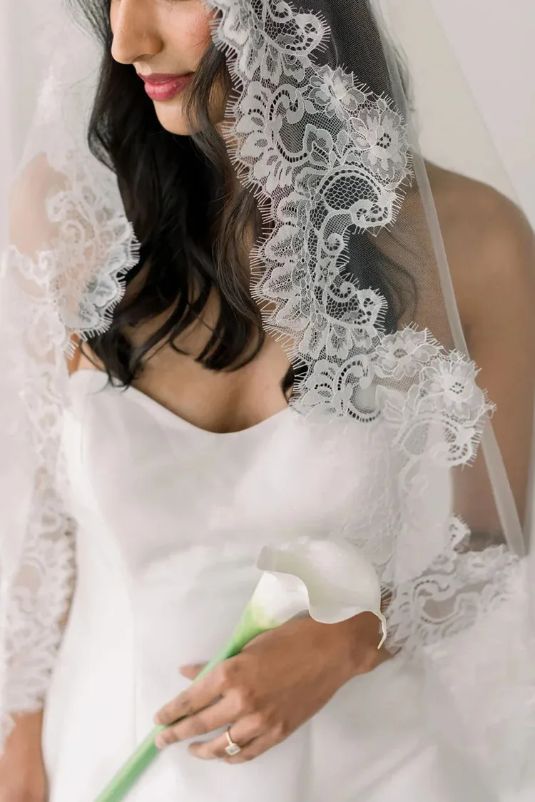 

Mantilla Lace Veil Romantic Eyelash Lace Cathedral Long Wedding Veil Comb Ivory Bridal Veil One Tier Veil Wedding Accessories