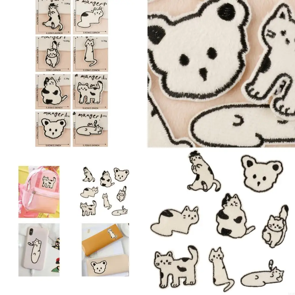 

8 Pcs Cartoon Cats Iron on Patches Animal Repair Patches Sewing on Applique Patches for Clothing Jeans Hat Backpacks Y08E