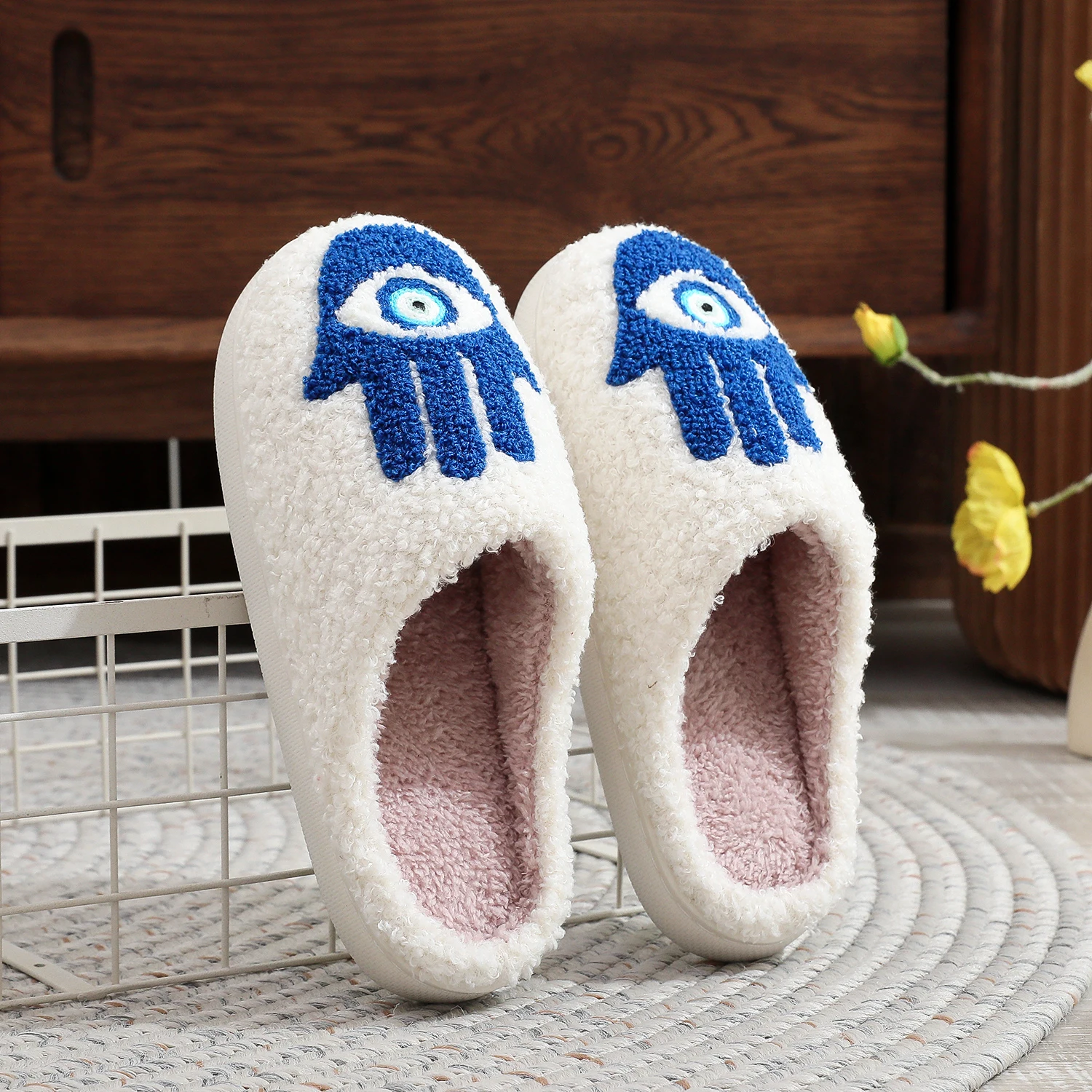 Winter Funny Palm Fur Slippers Home Home Wear-Resistant Non-Slip Plus Velvet Thick Bottom Cotton Slippers