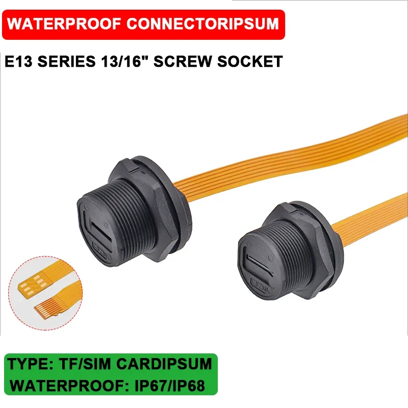 E13 Waterproof Threaded SDTF Connector SIM Card Ultra-soft Flat FPC Interface Extension Cable IP67 Copper Socket Terminal Block